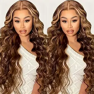 Highlight Ombre Deep Wave Lace Front Wigs Human Hair 4/27 Colored Honey Blonde Human Hair Wig 13x6 HD Lace Front Wig Pre Plucked 180% Density