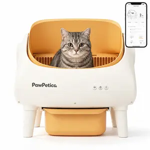 PawPetica Automatic Cat Litter Box Self-Cleaning with Safety Protection, Fragrance Box and Trash Bags Included, Yellow