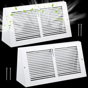 2 count Baseboard Vent Covers with Damper Duct Opening: 14 x 6 Inches Duct Opening Size Steel Triangular Baseboard Return Air Grille with Damper Air Register Vent Cover Grill Diffuser Outer