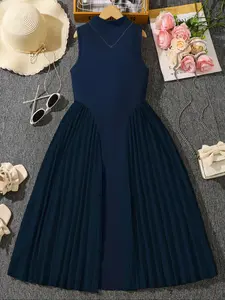 Toddler Girl's Solid Color Pleated Sweater Dress, Elegant Fashion Casual Sleeveless Tank Dress for Daily Outdoor Wear, Toddler Girls Dress for Spring Fall, Baby Girl Clothes