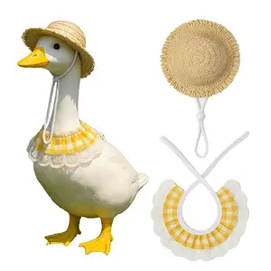 Porch Goose Pastoral Style Outfit, Summer & Autumn Goose Statue Suit with Hat & Bib Countryside Pet Cat Dog Costume Clothes for Lawn Concrete Statue Garden Patio Yard Accessories Pet