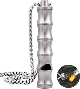 Men's and Women's Titanium Metal Pill Holder Necklace Emergency Whistle Mini Keychain Nitro Pill Box with Loud Whistle EDC Safety Backpack Survival Hiking Camping Pet Training