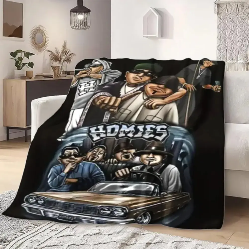 This Lil Homies Retro Cartoon Character Design Ultra-Soft Flannel Throw Blanket Offers All-season Comfort and Warmth, Making It Perfect for The Living Room, Office, Sofa, and Travel. with Vibrant Mixed Colors, It’s An Ideal Gift for Home Decor.