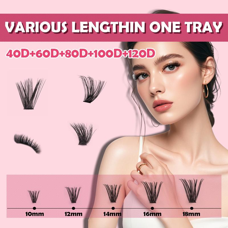 QUEENICE Lash Clusters Extension Kit, Cosmetic Eyelash Extension 40D/60D/80D/100D/120D, 10mm-18mm Mix Lengths Individual Cluster Lashes, DIY Lashes Cluster, Full Set for Beginners, Eyelash Tools, Daily & Party Makeup, Festival Gift