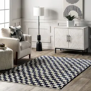 Rasali Checkered Box Rug | Navy