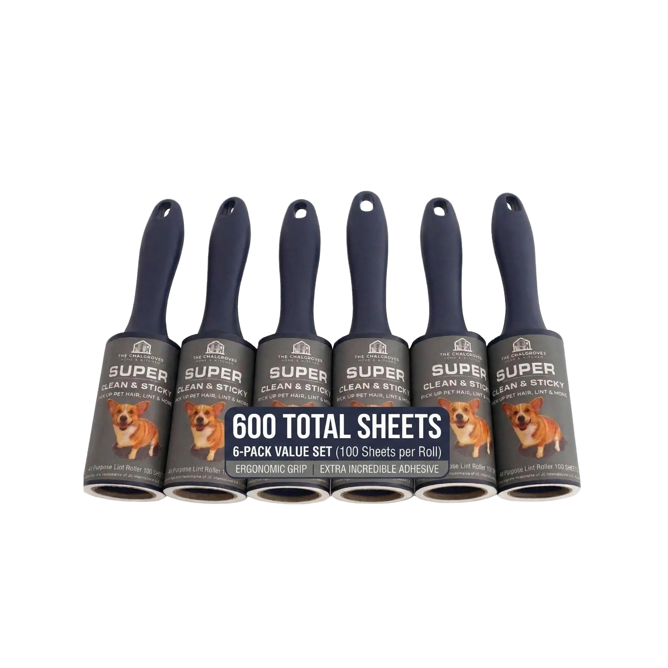 Extra Sticky Lint Roller 6-Pack | 600 Sheets | Pet Hair Remover | Straight-Cut
