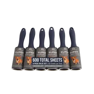 Extra Sticky Lint Roller 6-Pack | 600 Sheets | Pet Hair Remover | Straight-Cut