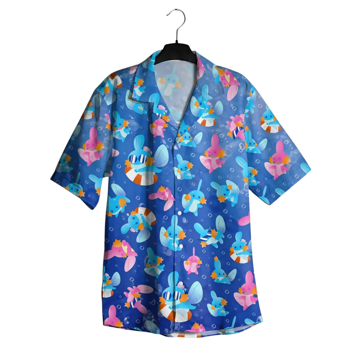Mudkip Water Monster Hawaiian Shirt Tropical Button Up Shirt Cute Floral Summer Beach Short Matching Set Unisex Outfit Bulbasaur Shirt Gifts