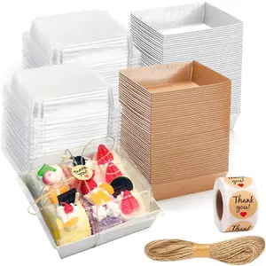 100 Pack Charcuterie Boxes with Clear Lids -Paper Bakery Boxes with Window，Disposable Food Containers Dessert Containers for Sandwich，Cupcakes, Salads, Strawberries, Cookies and Dessert