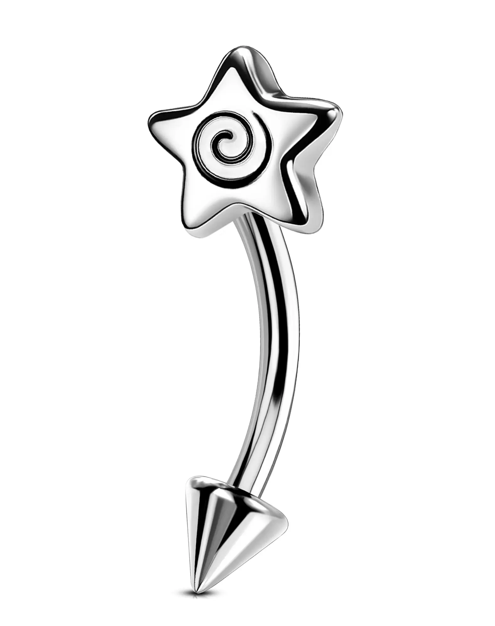 Oufer 16G Stainless Steel Spiral Star Eyebrow Ring, Rook Piercings, Vertical Labret Piercings