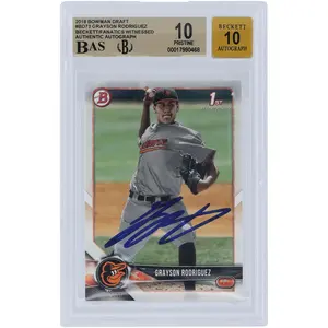 Grayson Rodriguez Baltimore Orioles Autographed 2018 Bowman Draft 1st Bowman #BD-73 Beckett Fanatics Witnessed Authenticated 10/10 Card - 10,9.5,10,10 Subgrades - Fanatics Authentic Certified