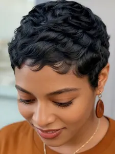Short Wigs for Women Pixie Cut Human Hair Wigs With Bangs  Black Color Wig for Everyday Use Natural Daily Wig