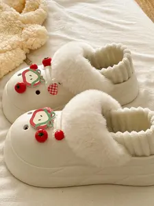 Parent-Child Fleece-Lined Perforated Warm Clogs, Soft Slippers, Comfortable Style, Breathable Structure, Fleece Lining & Matching Design, Easy On/Off, Ideal for Winter Daily Home, Home Footwear, Fuzzy Warm Slippers