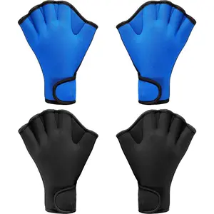 2 Pairs Swimming Gloves Aquatic Training Gloves Neoprene Mittens Webbed Fitness Water Resistance Training Mittens for Men Women Swimming Diving with Wrist Strap