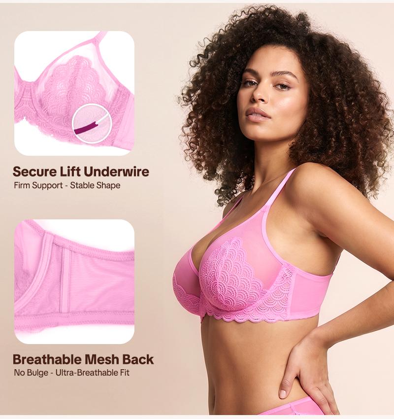 HSIA Mermaid Scales Sexy Lace Plus Size Unlined Underwire Non-padded Full Coverage Minimizer Bra with Back Smoothing for Women Large Bust