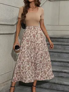 Summer Floral Print Square Neck A-line Dress