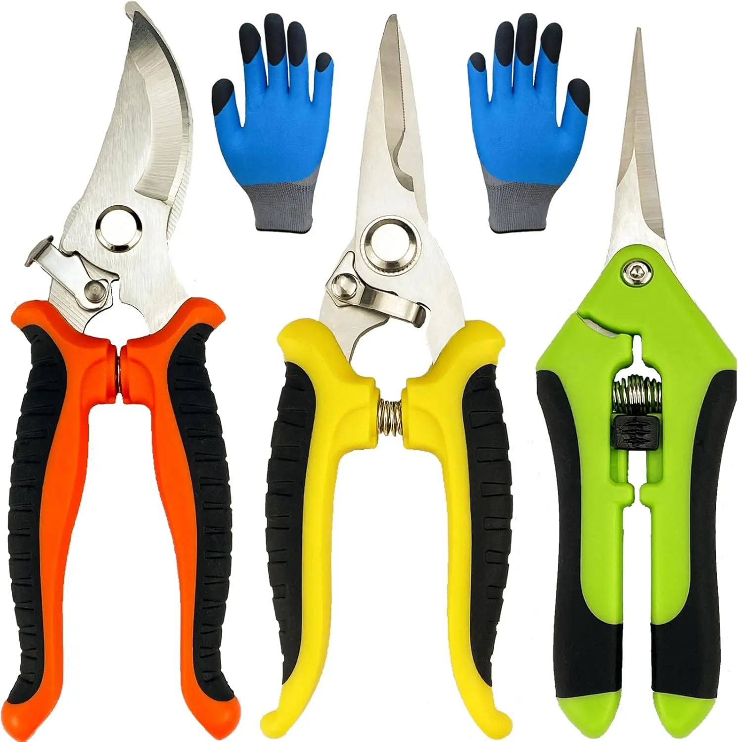 Pruning Shears, 4 Pack Garden Shears with Gardening gloves, Garden Clippers Handheld, Stainless Steel Garden Snips, Gardening Shears, Garden Scissors