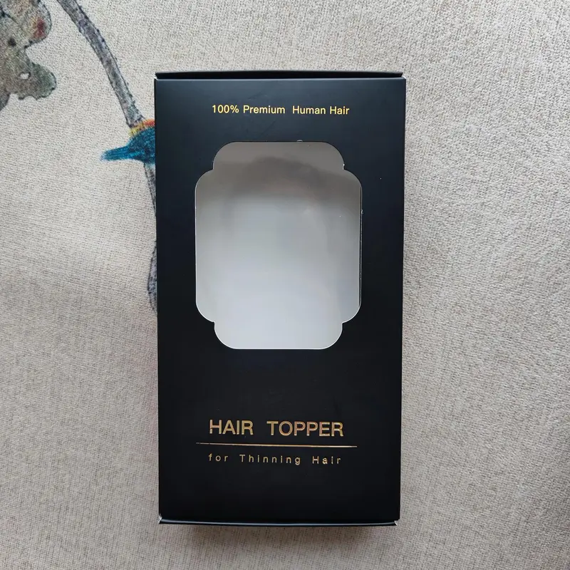 Exquisite Black Real Human Hair Topper Gift Box - Transparent Front, Fits Early Thinning Hair Solutions, Natural Look, Free Returns
