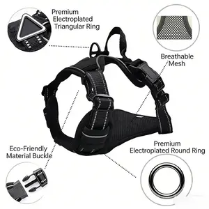 Adjustable Reflective Dog Harness with Anti-Pull Leash Eco-Friendly Breathable Mesh & Premium Electroplated Rings Suitable for Small Medium Large Dogs