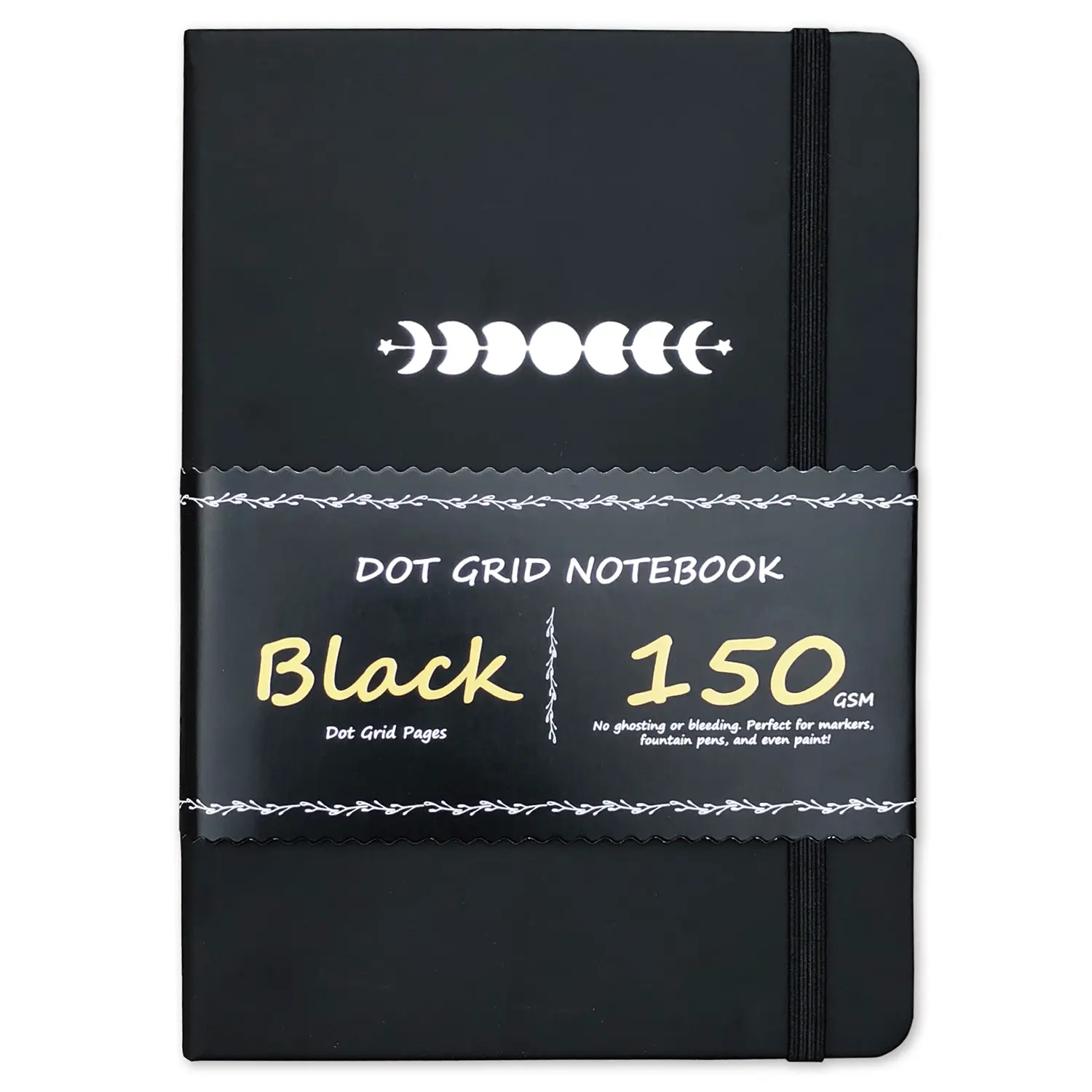 BUKE Dotted Journal - Dot Grid Notebook - 150gsm No Bleed Black Paper - 160 Black Pages - For Women and Men - A5 PU Leather Hardcover 5.75" x 8.5" and Gift Box