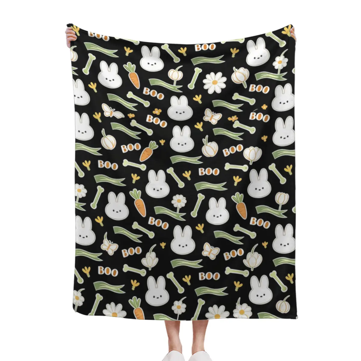 Black Background Cute Dessert Full Print Throw Blanket, Kawaii Cupcake Cookie Pattern Flannel Blanket, Soft Cozy Aesthetic Bedroom Decor Blanket