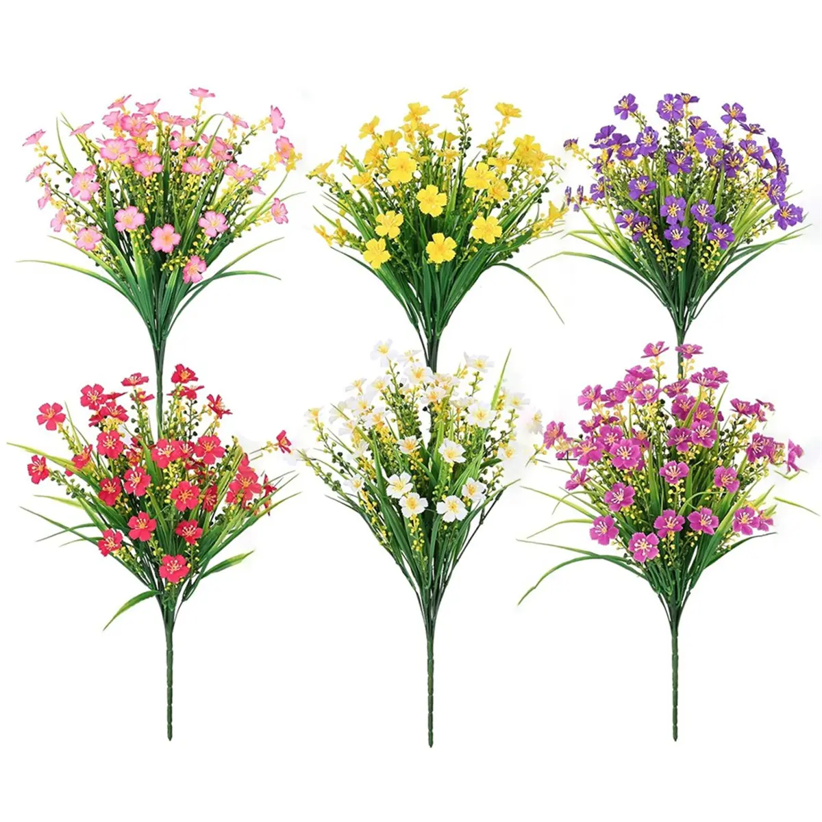 6-Pack Silk Decorative Plastic Faux Flowers - UV-Resistant Car Exterior Stickers, Outdoor Decor for Windows, Garden Photo Accents, Adjustable
