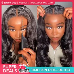 West Kiss Pre Cut Ready Go Glueless Wig Body Wave 7x4 Lace Closure Wig Human Hair 7x5 Closure Wig Bleached Knots Pre Plucked 250% Density Gluleless Wig For Women DealsForYouDays