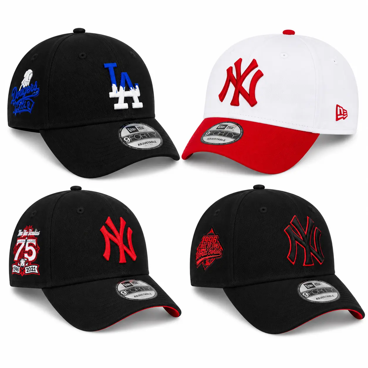 New Era MLB NY Yankees & LA Dodgers 9FORTY Adjustable Curved Brim Snapback Strapback Hat for Men Women, Back to School 2026 Campus Streetwear, College Style, Urban Fashion, Retro Baseball Casual Everyday Wear