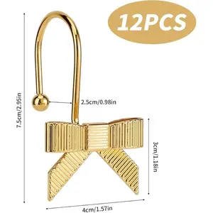 CozyRepublic|12PCS Gold Bow Knot Shower Curtain Hooks for Bathroom Baby Room Nursery Art Decors 7.5cm x 4cm x 3cm Decorative Rings