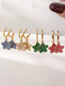 Women's Elegant Floral Drop Earrings Set, Dangle Earrings, Colorful Oil-Drop Design, Perfect for Daily Wear & Holiday Gifts, All-Season Accessory