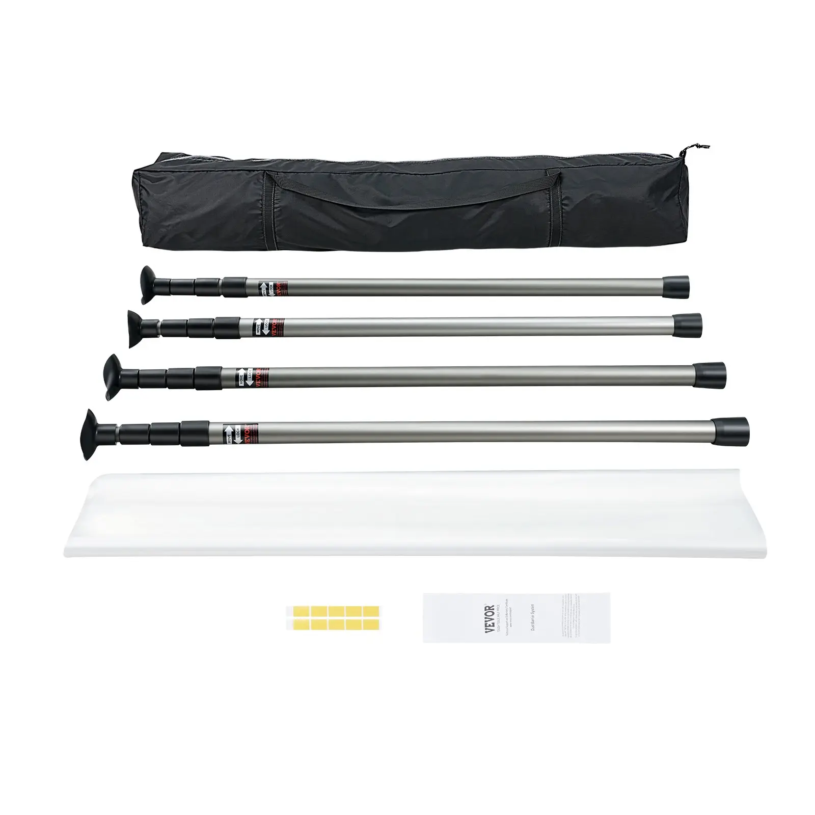 【Summerfinds】VEVOR 12 Ft Aluminum Alloy Telescopic Dust Barrier System Tool Kit - 4 Telescoping Poles, 32.8' Sheet Plastic Film (13.12 Ft Width), Carry Bag for Dust Control, Interior Use Projects (14.8 Lbs, Transparent), Tear Resistant, 12Ft Maximum Heigh