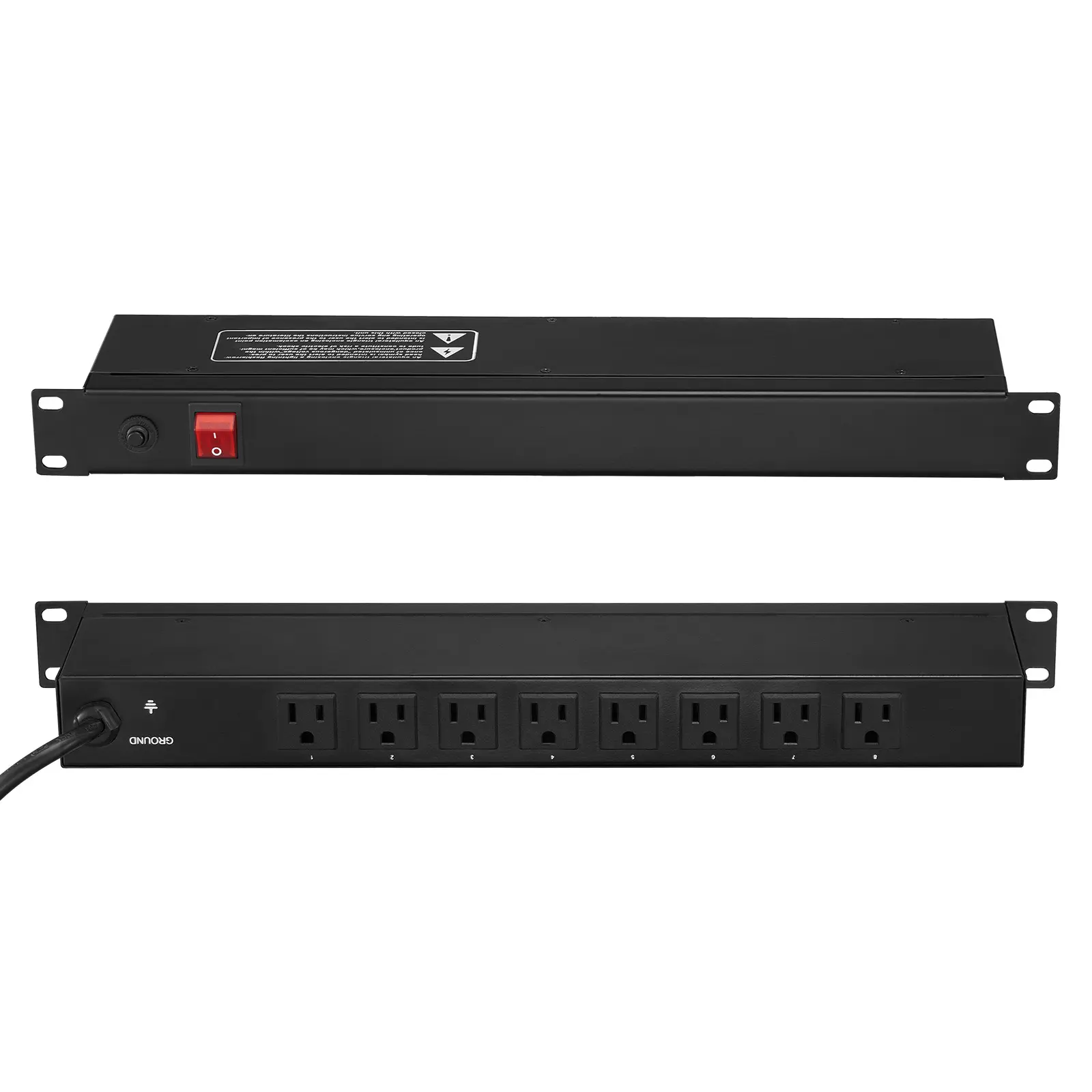 VEVOR 1U 19-inch Rack Mount Surge Protector - 8-Outlet Multiple Sockets Steel Casing Power Outlet Panel, Integrated Switch, Overload Protection, 110-125V/15A, Indoor Wall Socket, Screws Included, Fits Racks, Ideal for Home & Office (Father's Day Gift), Me