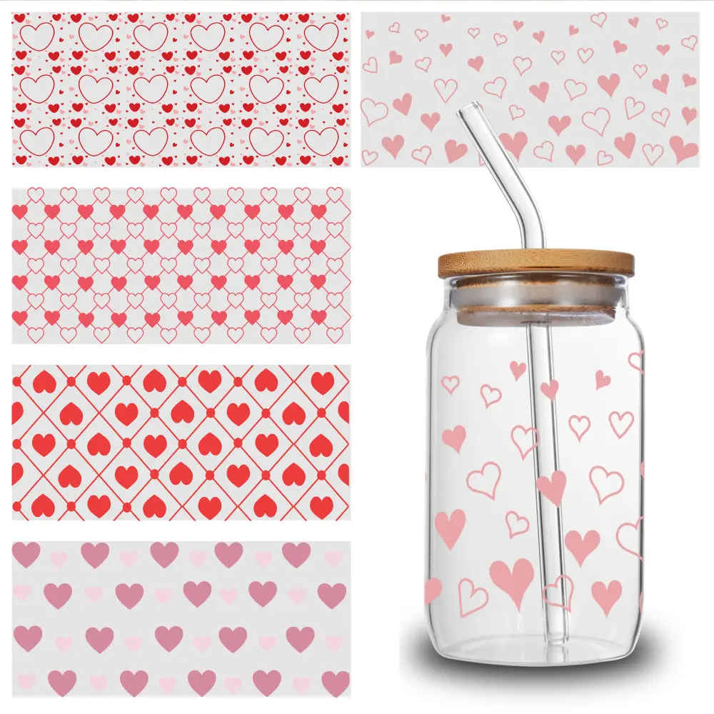 5 Sheets Heart Pattern UV DTF Stickers Funny Stickers Transfer Sticker Decal Unicorn Decoration Design Motivational