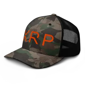 RIVEMUG NX2 Camo XRP Crypto Logo Embroidered Curved Bill Camouflage Trucker Hat Low Crown Adjustable Ripple Crypto Cap
