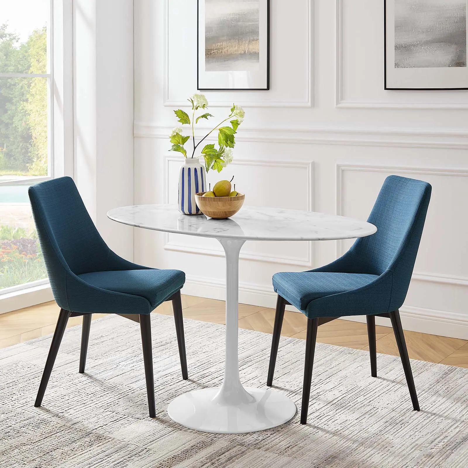 Modway Lippa 48" Oval Artificial Marble Dining Table - White, Minimal Modern, Durable Finish, Metal Accents, Aesthetic Interior Design, Indoor Use, Reflecting a Seamless Organic Shape, Home Dining Room Furniture, Home Decor