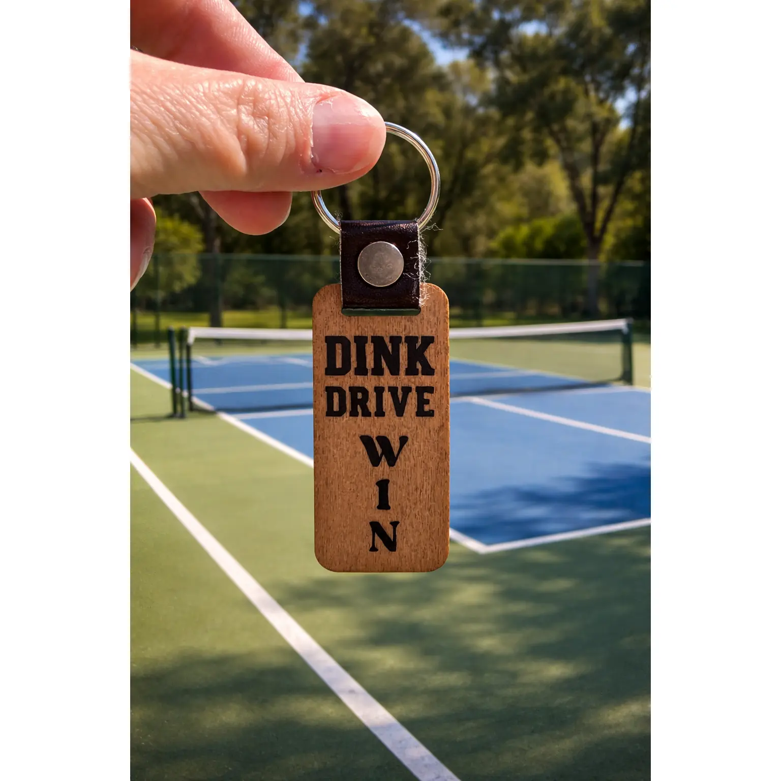 Dink Drive Win Wood Pickleball Keychain – Handmade Wooden Pickleball Keychain Gift for Players