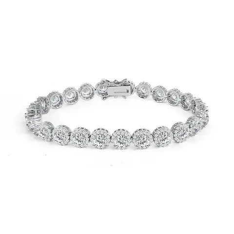 8mm Round Cut Tennis Bracelet, 14K Gold Plated Unisex Copper Cubic Zirconia, Classic Couple Jewelry, Anniversary Birthday Gift with Gift Box