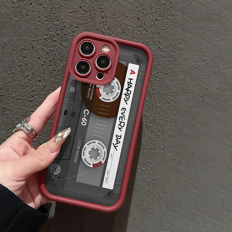 TPU Shockproof Full-Cover Cellphone Casing - Tall Bamboo Wine Red Cassette Design Handheld Devices Accessory for iPhone X/XS/XS Max/11/12/12 Mini/13/13 Mini/14/15/16/16E/17, Ideal Gift for Loved Ones,summerwins