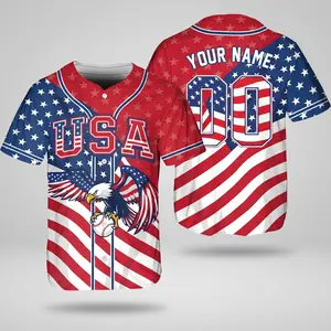 Personalized USA Baseball Jersey, Custom Team Name Shirt, American Flag Baseball Jersey For Baseball Fans, Baseball Lovers, Patriotic Shirt