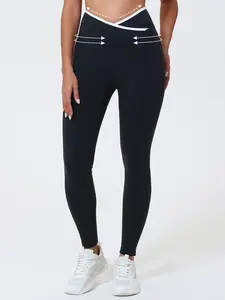 Women's High-Waisted Yoga Pants, Cross-Back Design, Plain Pattern, All Season Outdoor Sports Wear, No Pocket Fitness Gym Clothes, Athleisure Fitness Leggings, Yoga Workout Pants, High Waist Activewear