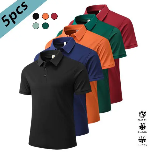 Men's 5-Pack Well-Fitting Open-Collared Casual Sports Tops - Dry-Fit Cotton Blend Short Sleeve Polo Shirts, Quick Dry Mens Clothing for Golf, Equestrian Activities,summerwins,father'sdaygifts,back to school,back to school shopping