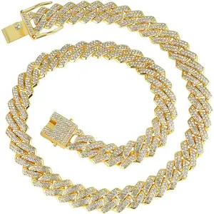 Mens Cuban link Chain Iced Out Miami Cuban Necklace Bling Diamond chains Hip Hop Jewelry for Men Women 13mm Silver/Gold/Rose Gold