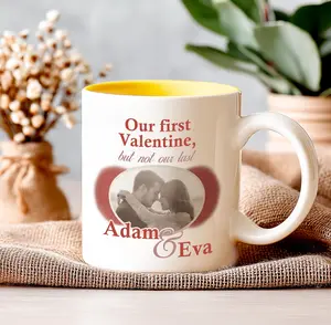 Couple Heart Photo Mug, Our First Valentine Keepsake Mug with Picture and Names, Personalized Coffee Mug for Romantic Couples