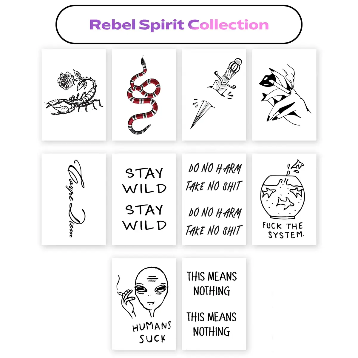 Rebel Tattoo Pack – Stay Wild Edgy Temporary Tattoos