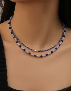 Vintage Blue Aventurine Multicolored Beaded Necklace