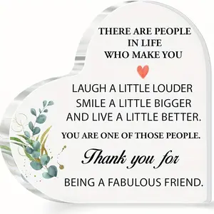 Acrylic Heart-Shaped Plaque, Vintage Friendship Gift with Heart Design, Thank You Note & Floral Decor, Desk Decoration for Women Colleagues Best Friends