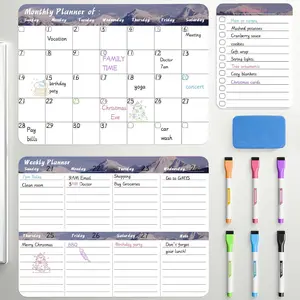 Dry Erase  Calendar for Refrigerator (3 Pack) - Monthly & Weekly & Daily Planner  Whiteboard for Fridge - Shopping, , Meal/Menu, Planning Board, 14"x11", Grey