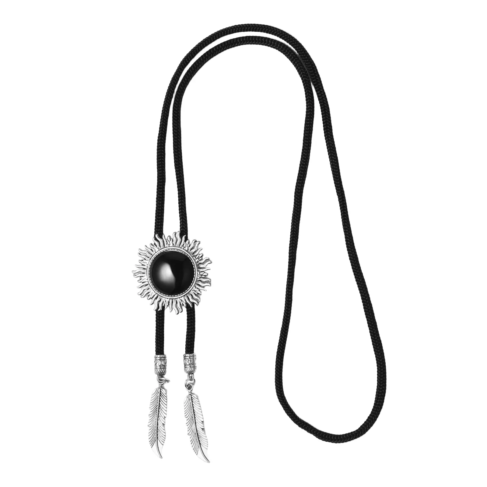OIDEA Vintage Black Onyx Bolo Tie - Adjustable Unisex Western Accessory with Hidden Buckle, Sliding Clasp, Native American Theme, Ideal for Cowgirl Costumes, Formal Events, Western Accessories