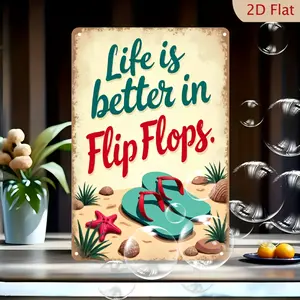 Beach Decor - Life Is Better In Flip Flops - Beach Sign Metal Sign - Wall Art Beach Signs for Indoor/Outdoor - Beach Decor for Bedroom, Pool Decorations Outdoor, Beach Signs for Home Decor