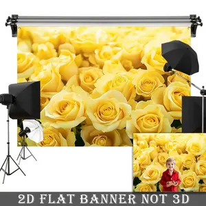 2D Flat Banner, 1pc Vibrant Yellow Rose Bloom Backdrop Banner, Polyester, Versatile for Wedding, Birthday, Anniversary, Celebration, Christmas, New Year, Valentine'S Day Party Decoration ?